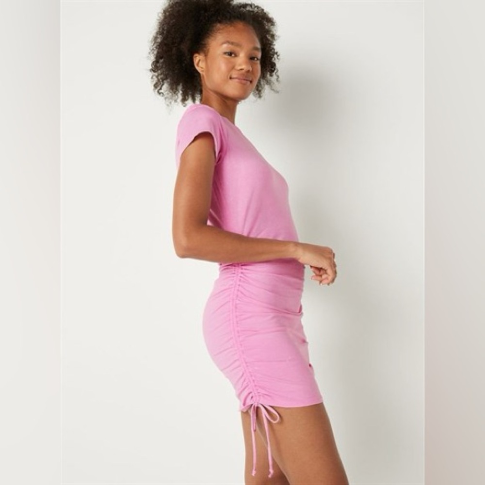 PINK VICTORIA’S SECRET COTTON RUCHED SIDE DRESS FITTED SIZE XL